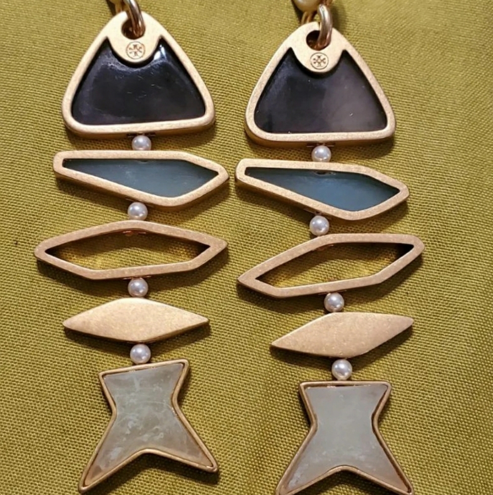 Tory Burch antique gold multi stone earrings